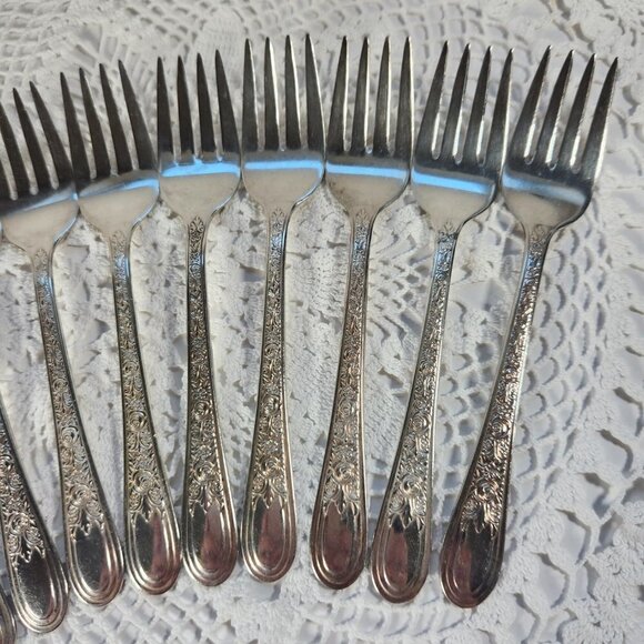 Wallace Brothers Salad Fork Silver Plated Dessert Cake Fork Lot of 10 Art Deco - Picture 3 of 6